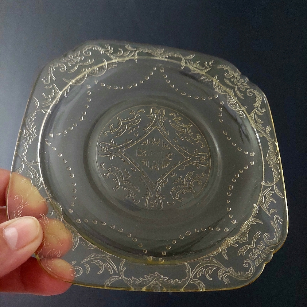 Federal Glass Madrid Amber Depression Glass Square Side Plates Set of 4